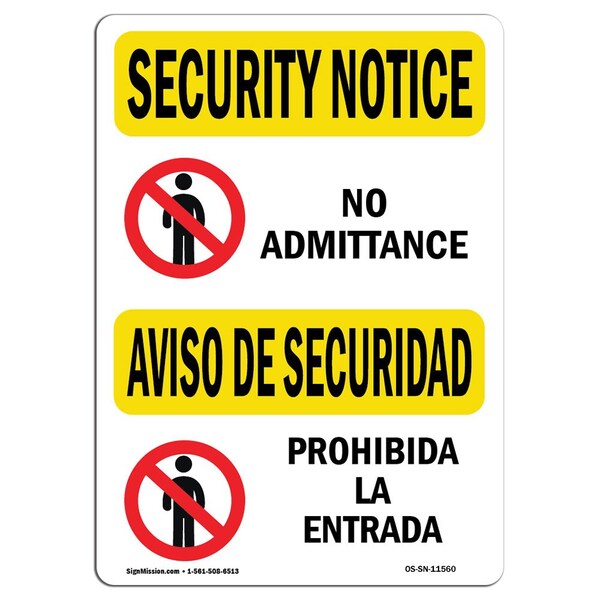 Sign, 3.5" H, 5" W, No Admittance Bilingual, Landscape, SN-D-35-L-11560-10PK